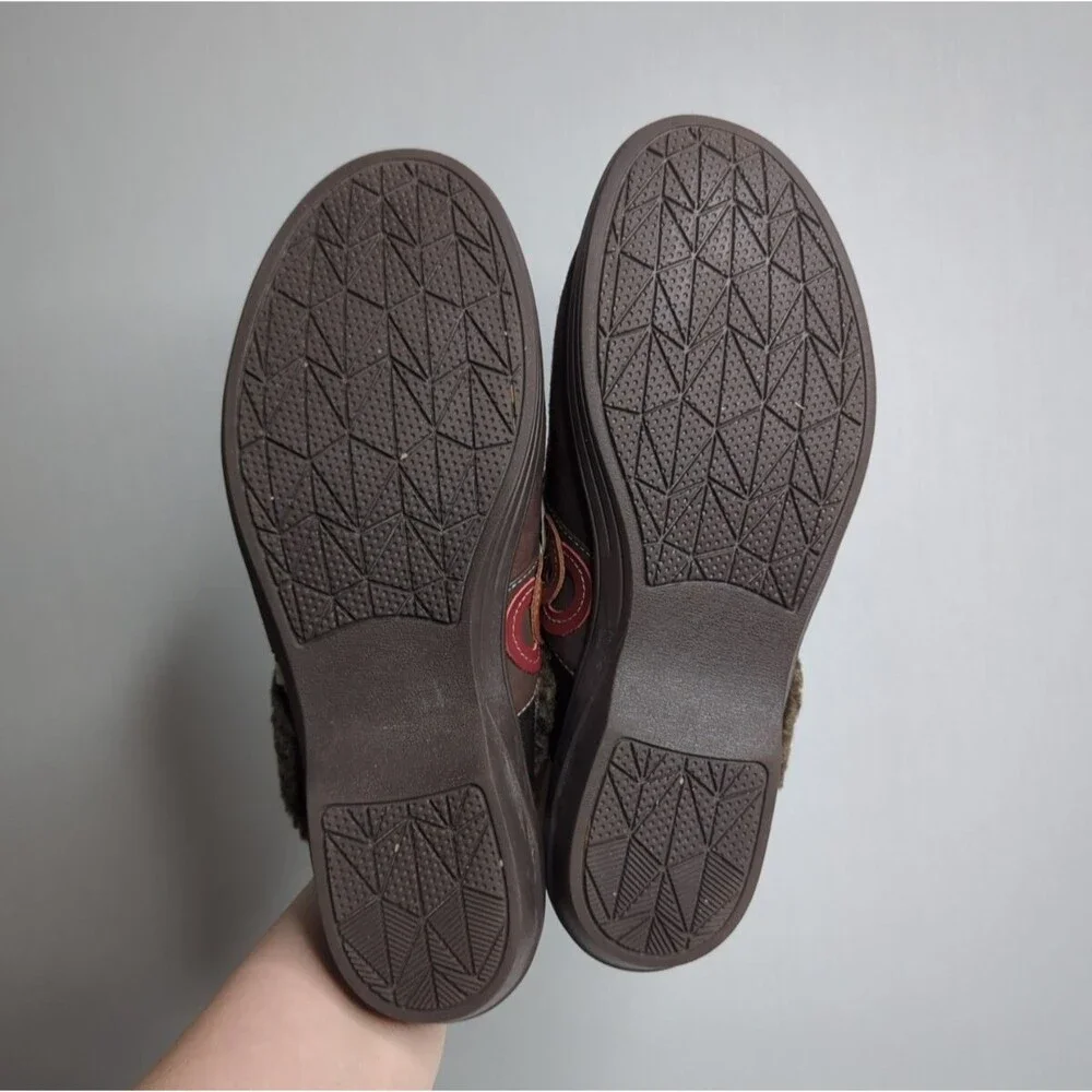 NWOT Spenco Sz 8.5 Women's Slides Clogs Wedge Heel Suede Brown Fur Lined Upper